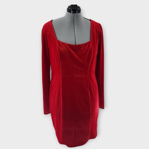 Forever 21 Mini Dress Women's 2X Red Velvet Corduroy Square Neck Babydoll - Picture 4 of 8
